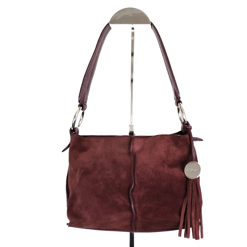 FURLA Suede Tassel Logo Single Strap Hobo